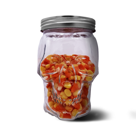 Skull Mason Jar With Lid, 4-Piece Set (2 Skull Mason Jars & 2 Lids) 42oz, Clear