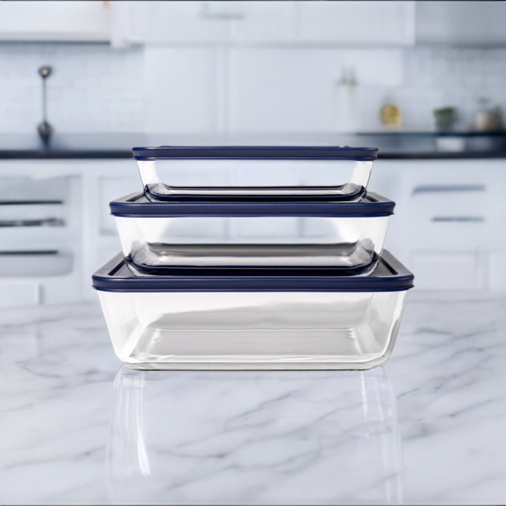 6 Piece Glass Food Storage Containers Rectangular Nesting Set