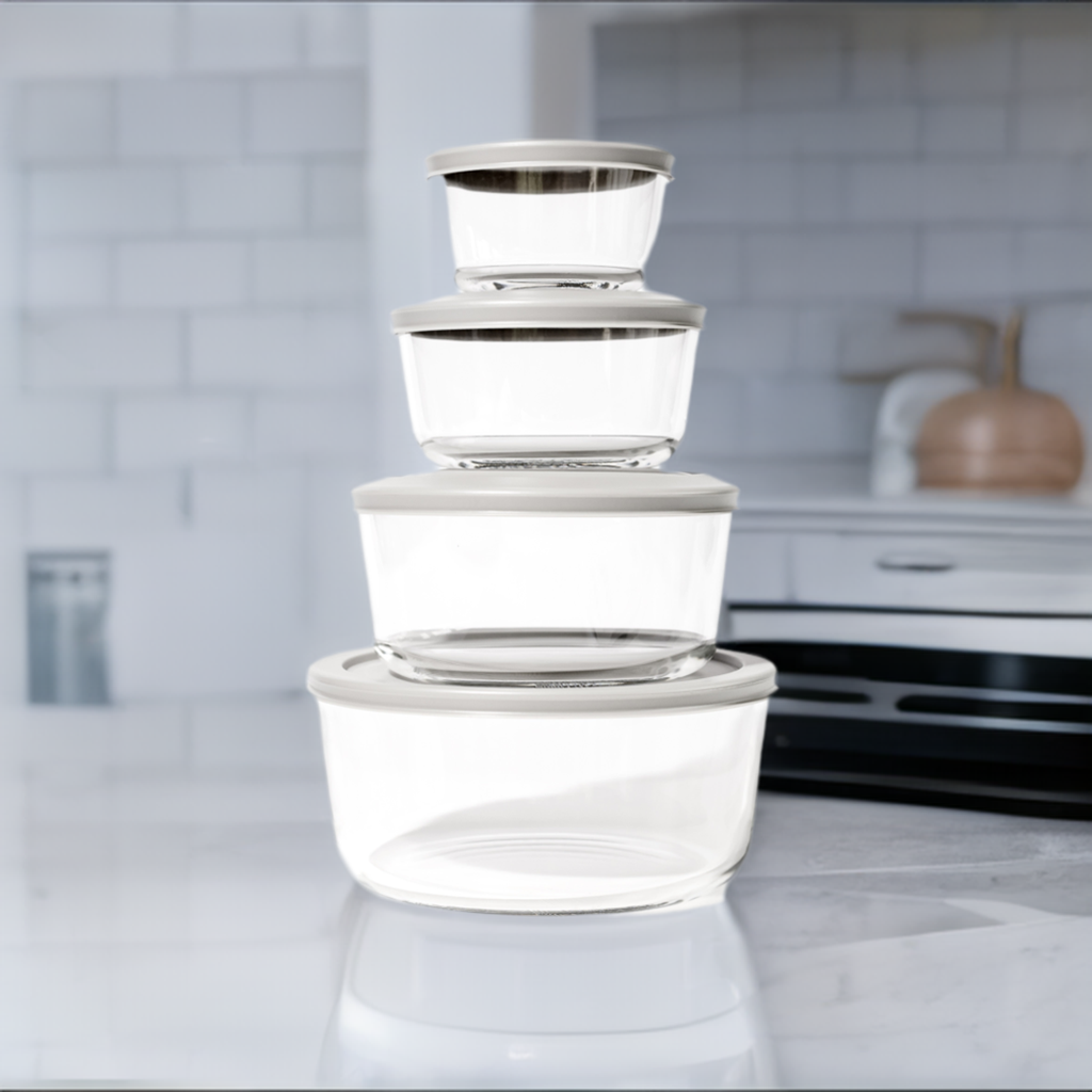 16 Piece Glass Food Storage Containers Round Nesting Set with Lids
