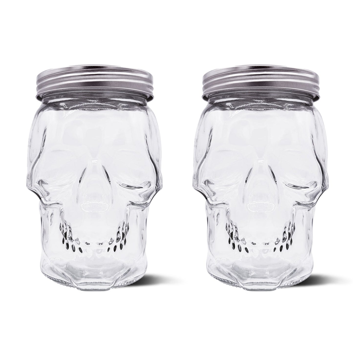 Skull Mason Jar With Lid, 4-Piece Set (2 Skull Mason Jars & 2 Lids) 42oz, Clear