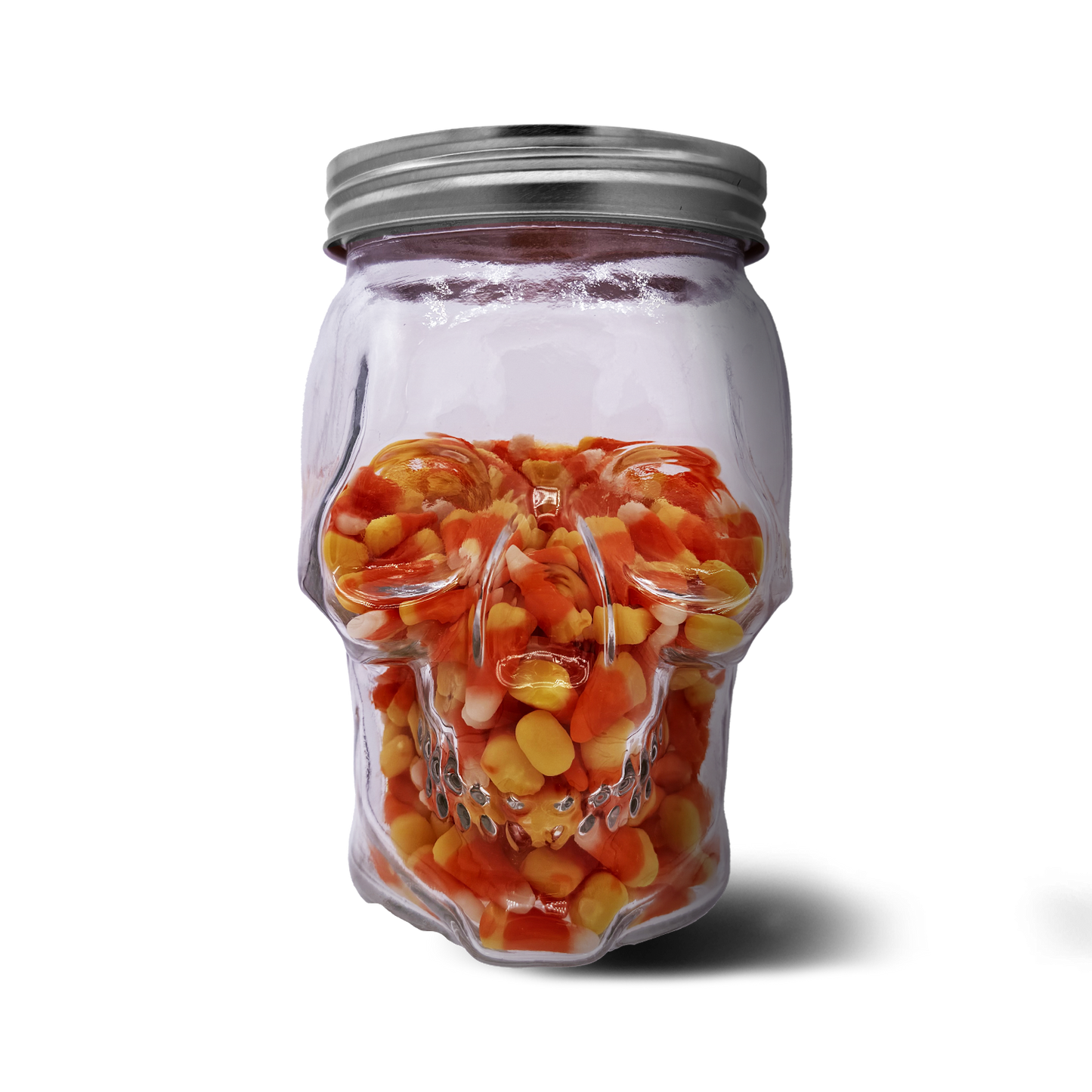 Skull Mason Jar With Lid, 4-Piece Set (2 Skull Mason Jars & 2 Lids) 42oz, Clear