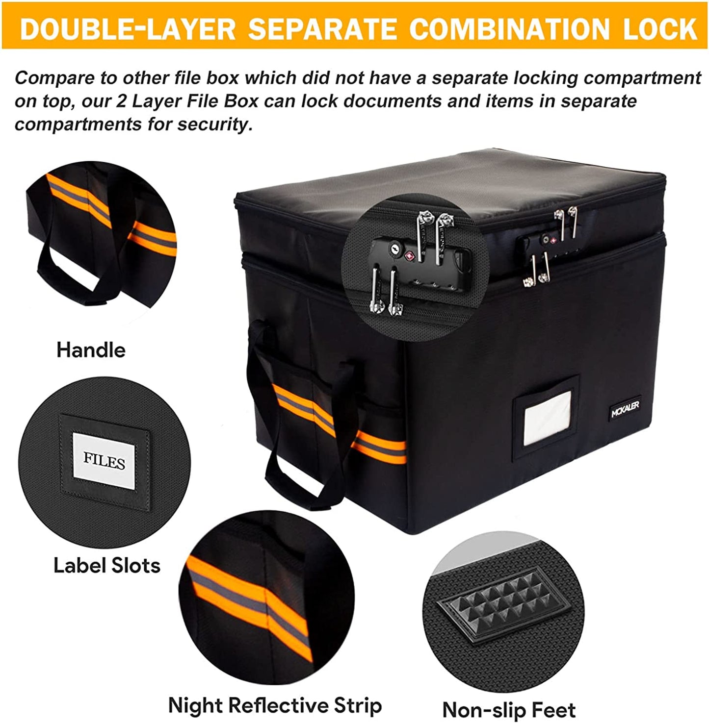 Fireproof Document File Box with Lock 2 Layer Water-Resistant Organizer