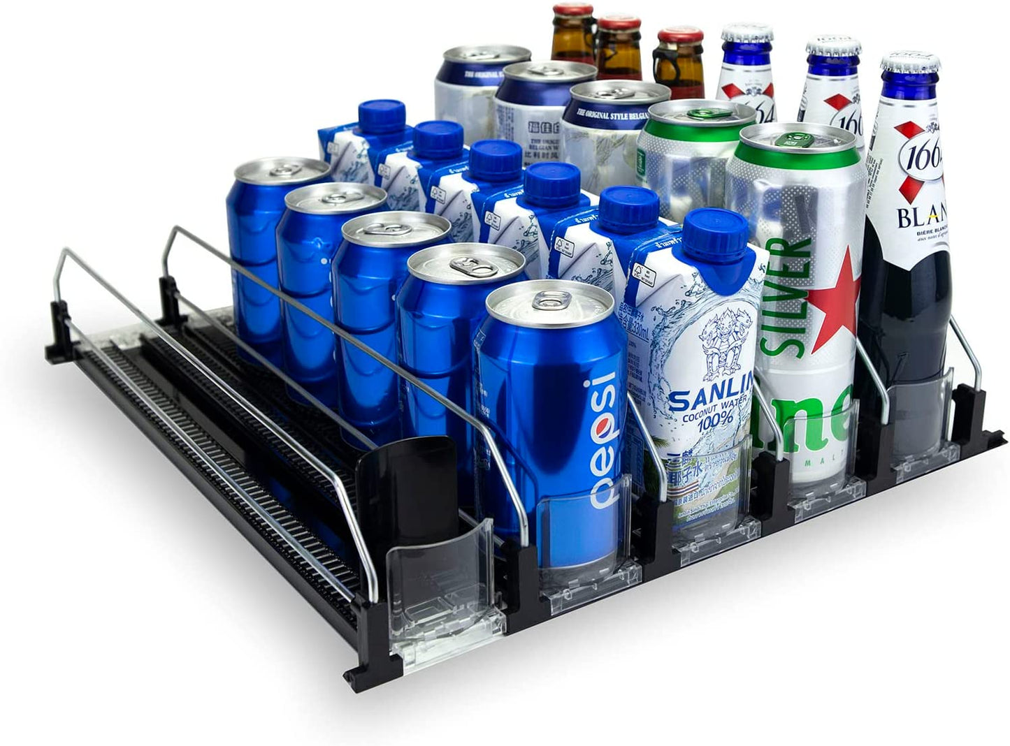 Fridge Drink Organizer 5 Row Self-Pushing Soda Can Dispenser