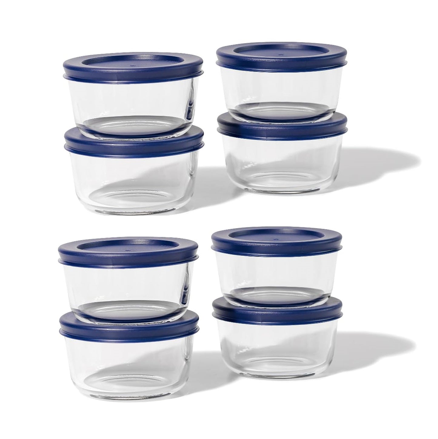 Glass Food Storage Containers - 16 Piece 7oz Set (8 Containers + 8 Lids), Blue
