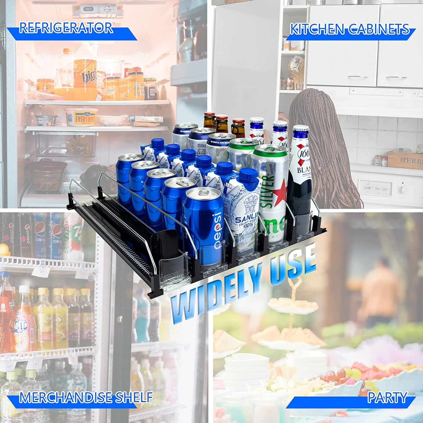 Fridge Drink Organizer 5 Row Self-Pushing Soda Can Dispenser