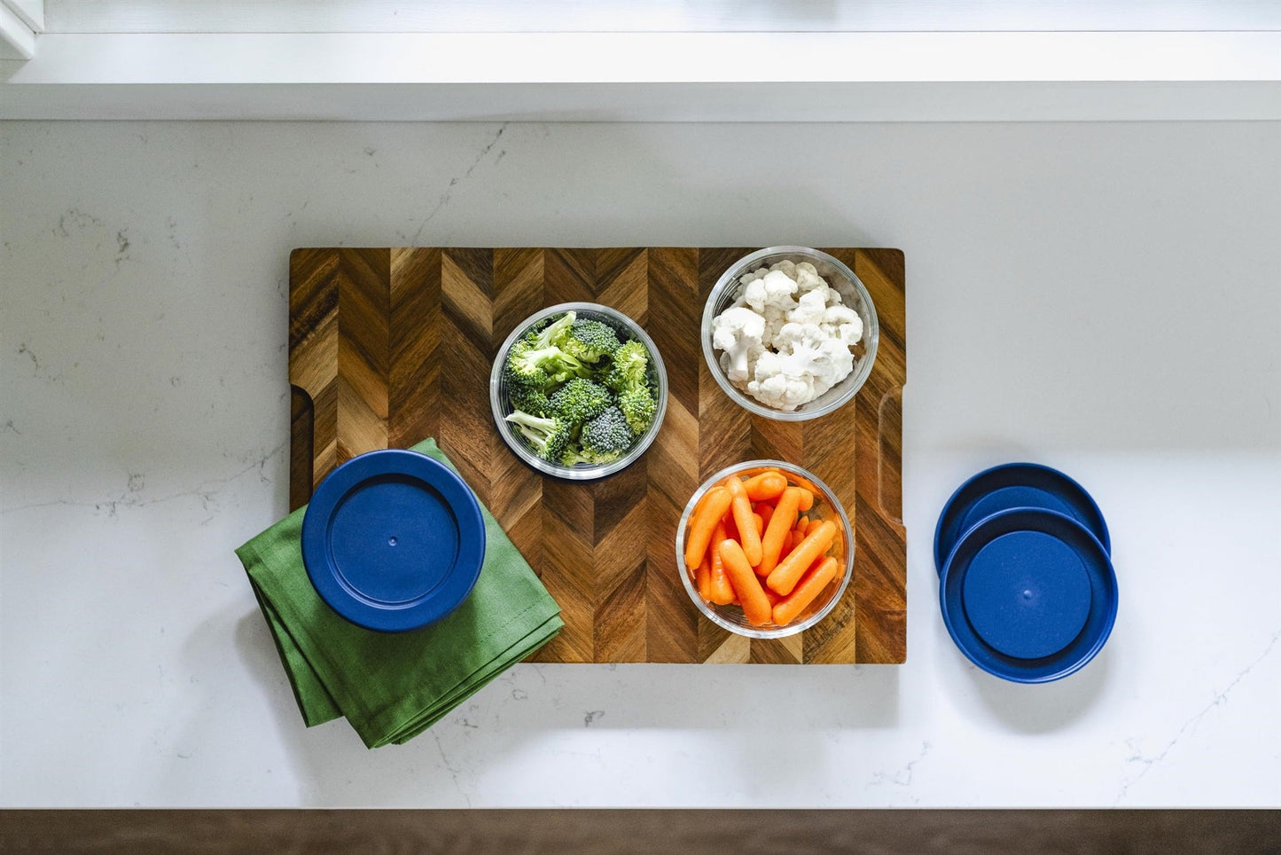 Glass Food Storage Containers - 16 Piece 7oz Set (8 Containers + 8 Lids), Blue