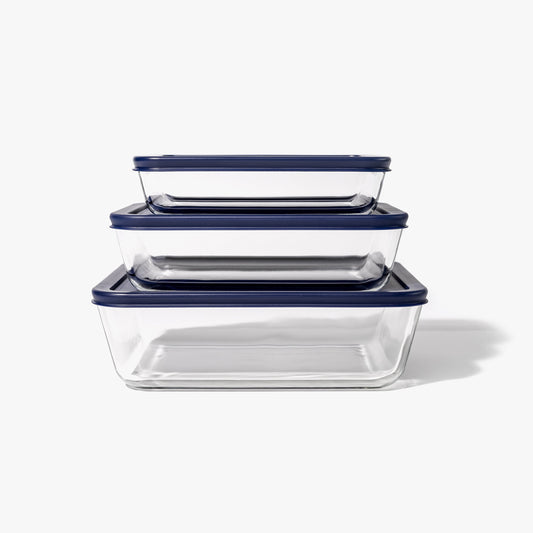 6 Piece Glass Food Storage Containers Rectangular Nesting Set