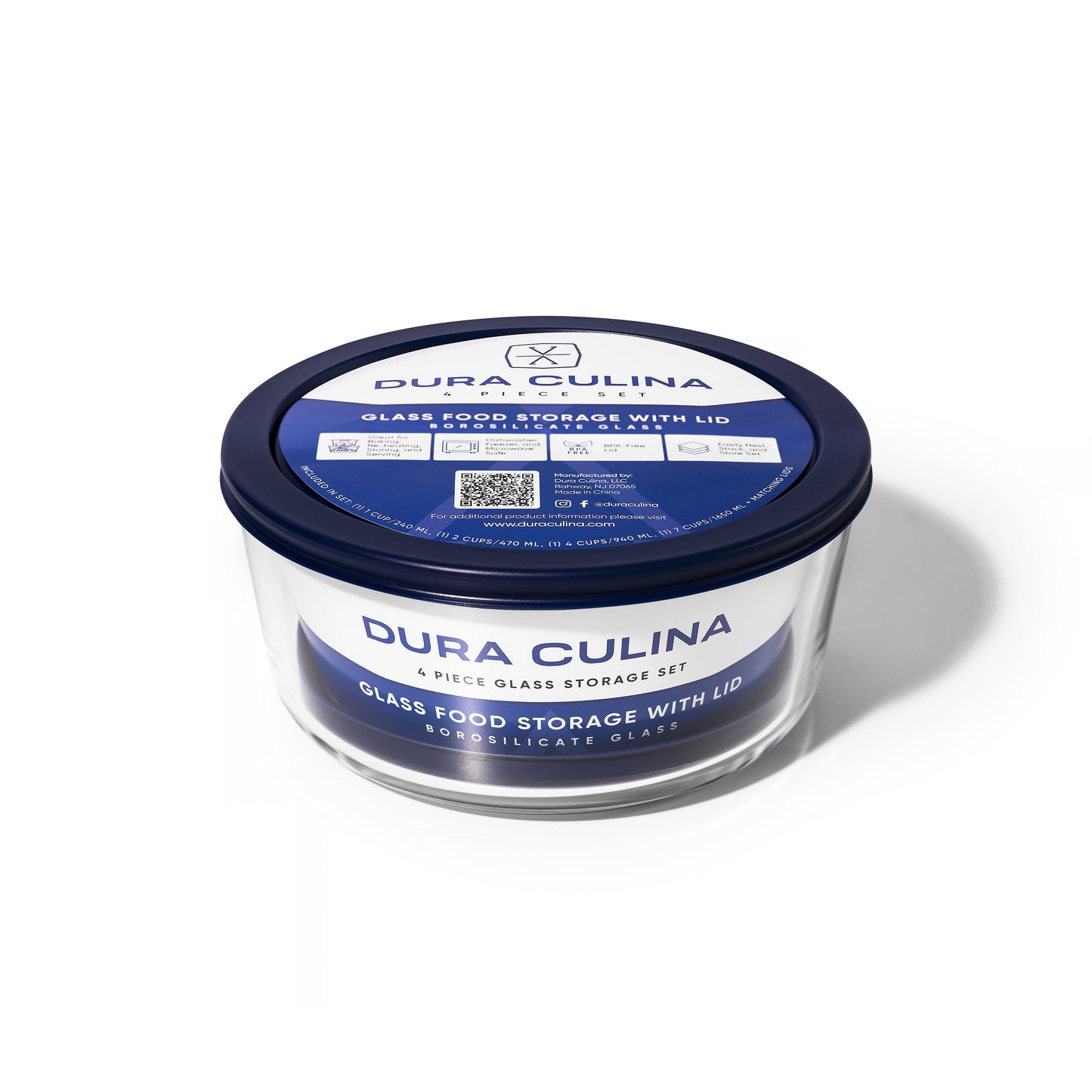 8 Piece Glass Food Storage Containers Round Nesting Set with Lids